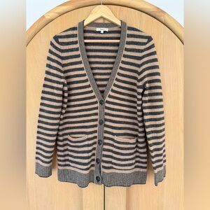 Madewell Black and Tan Striped 100% Merino Wool Cardigan Size L